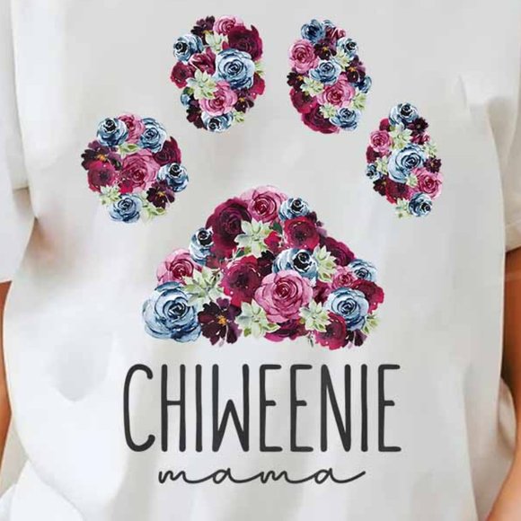 Chiweenie Mama Floral Paw Dog Mom T-Shirt, Dog Lover Gift Tee Shirts - Picture 2 of 4
